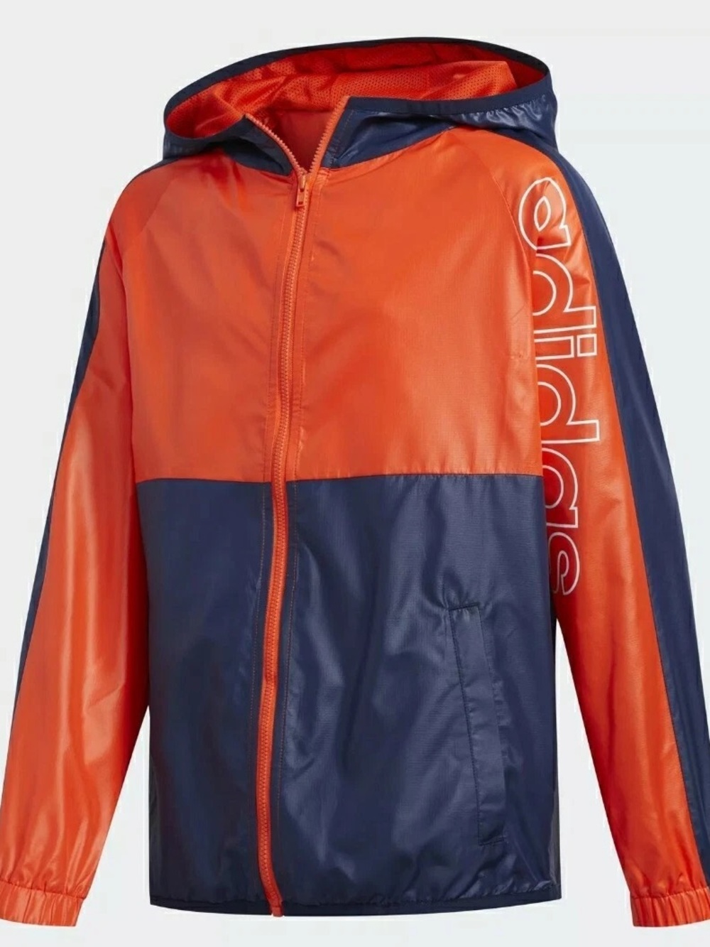 adidas Orange and Navy Colorblock Hooded Windbreaker Jacket